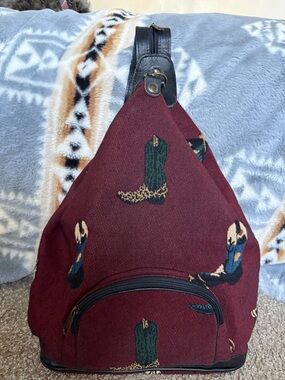 Vintage Douglas Cowboy Boot Pattern Sling Backpack